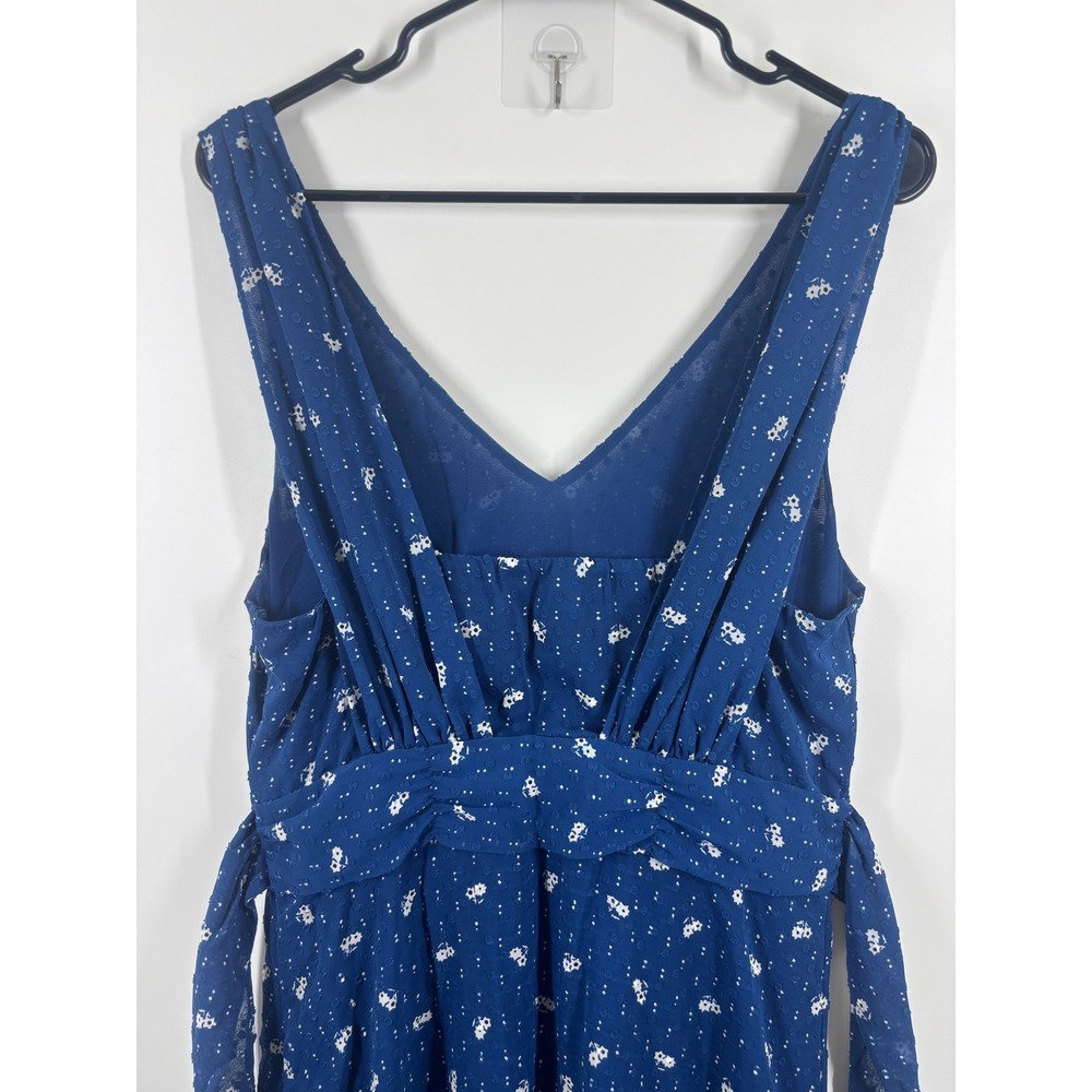 & Other Stories Paris Atelier Blue Floral Clip Dot Midi Dress V-Neck Size 10 - Picture 4 of 5